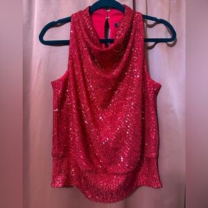 NWT INC Red Sequin Sleeveless Top Womens Size Small